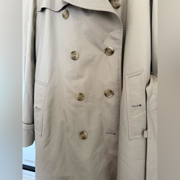 Vintage Burberry Burberrys Trench Coat Tan Plaid Lined Belted 46 Long Classic - Picture 16 of 16